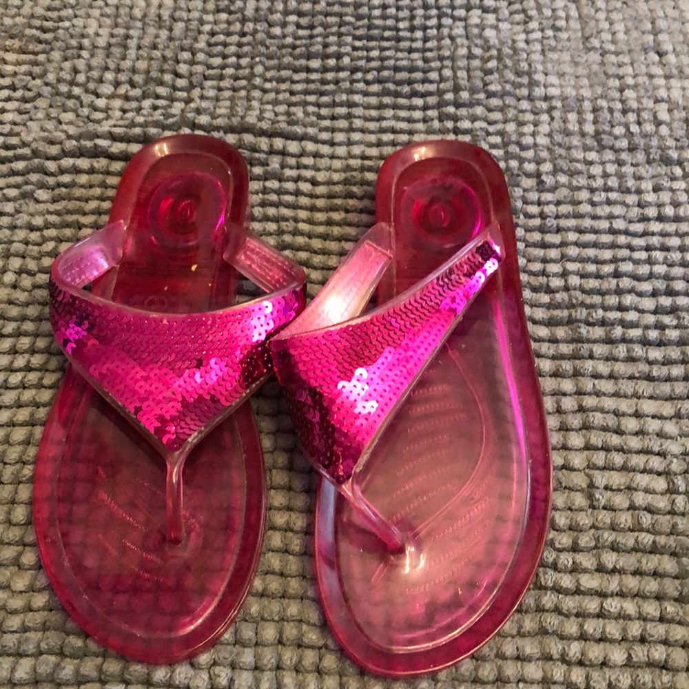 Hot pink sequined jelly sandals. Size 7.